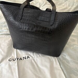 Cuyana Black Croc Embossed Leather Tote